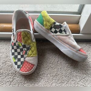 Girls Vans slip on patchwork sneakers, multi color, size 12.5